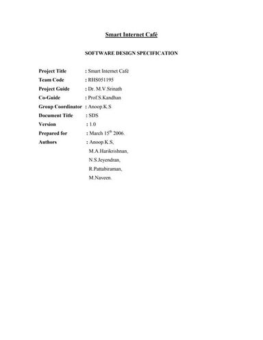 Software Design Specification For Smart Internet Cafe