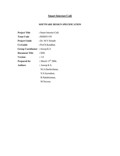 Software Design Specification For Smart Internet Cafe