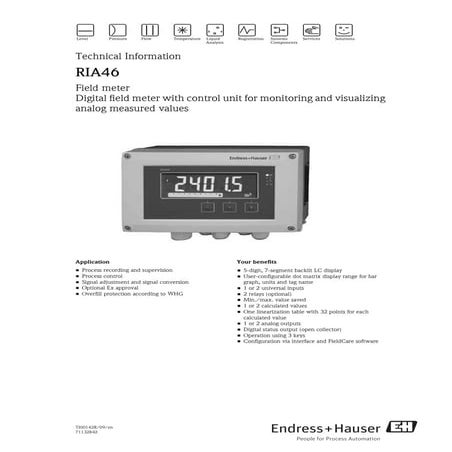 Ria46 endress+hauser datasheet-field meter