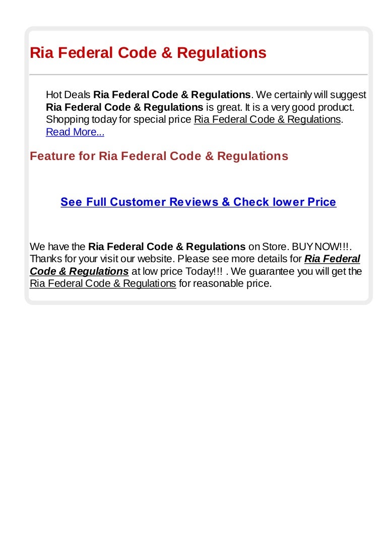 Ria federal code regulations