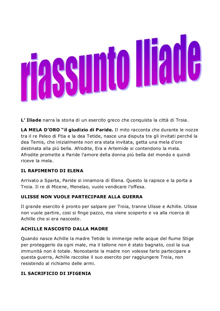 Iliade Riassunto Breve Pdf