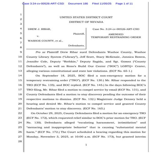 Federal Judge Partially Grants Restraining Order Against Drew Ribar in Harass...