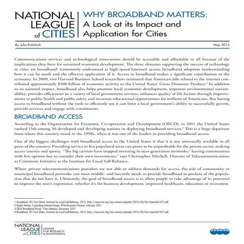 Why Broadband Matters: A Look at its Impact and Application for Cities