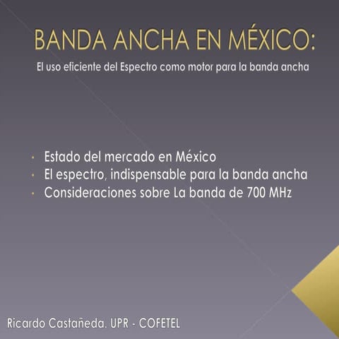 Ricardo Castañeda, Banda Ancha en México: El uso eficiente del Espectro como motor para la banda ancha