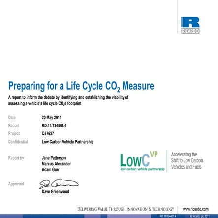 Ricardo low carbon vehicle partnership life cycle co2 measure - final report