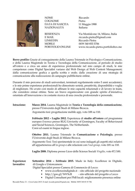 Riccardo Pietra - CV e Cover Letter