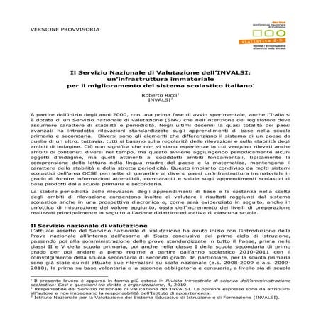 R. Ricci: Il Servizio Nazionale di Valutazione dell’INVALSI: un’infrastruttur...