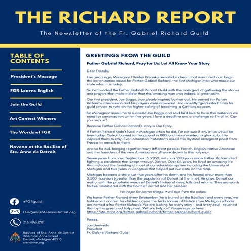 The Richard Report Summer 2025, Newsletter of the Father Gabriel Richard Guil...