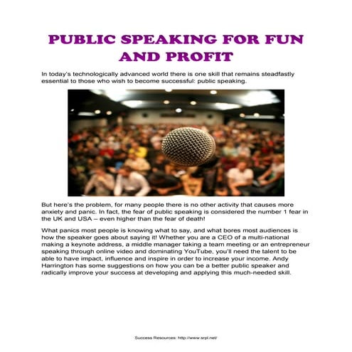 Public Speaking For Fun And Profit | Richard Tan Success Resources Scam