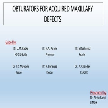 OBTURATORS FOR ACQUIRED MAXILLARY DEFECTS