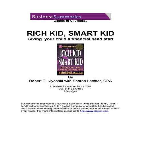 Rich Kid Smart Kid by Robert Kiyosaki ( Summary )