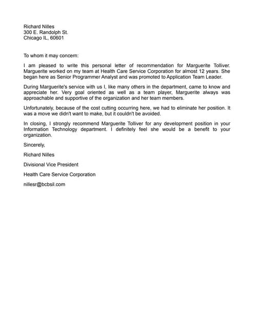 Recommendation Letter For Job