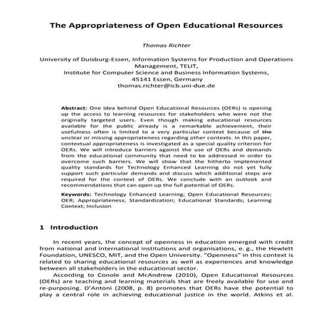 The Appropriateness of Open Educational Resources (Richter 2013)