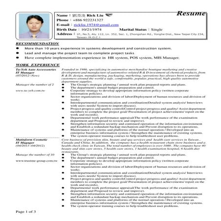 Rick's English CV