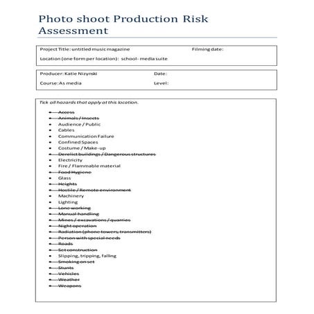 Risks assessment – tv studio | PPTX
