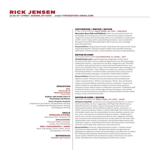 Rick Jensen Resume Copywriting