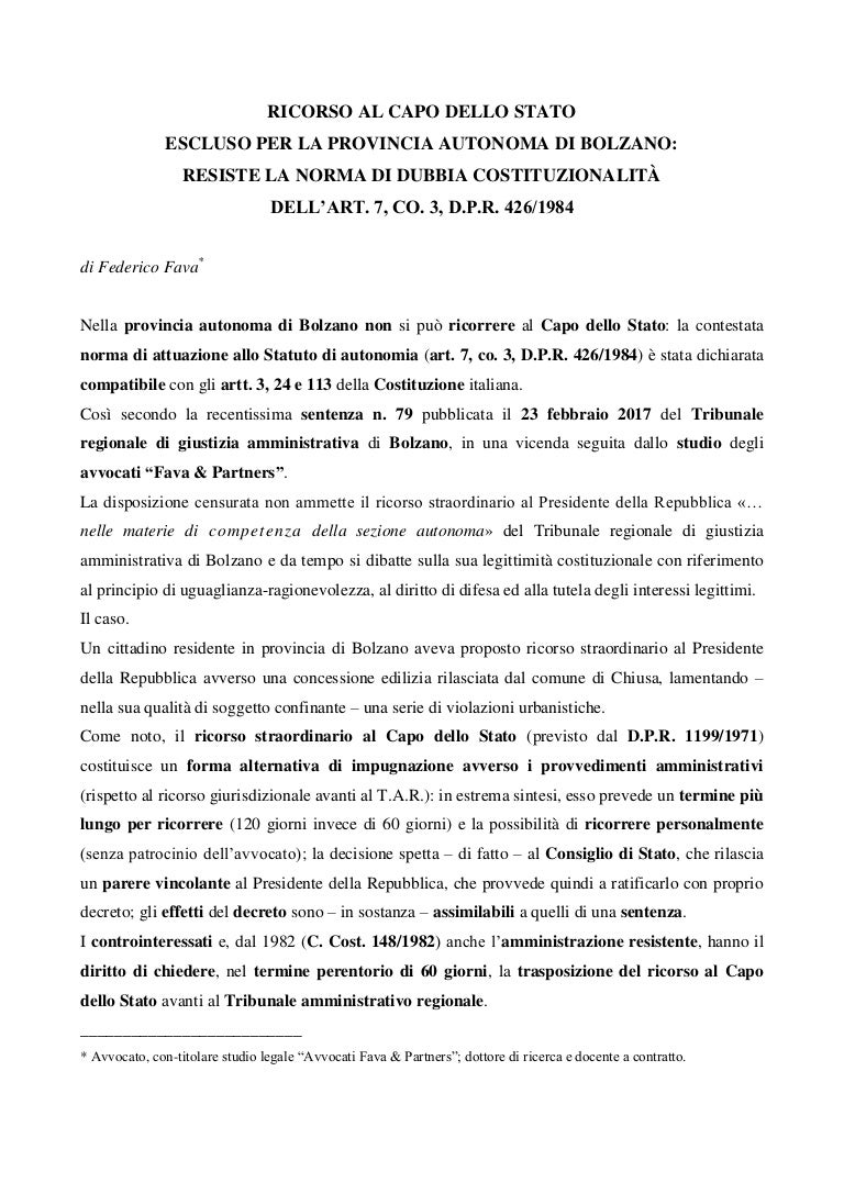 Ricorso al Capo dello Stato escluso