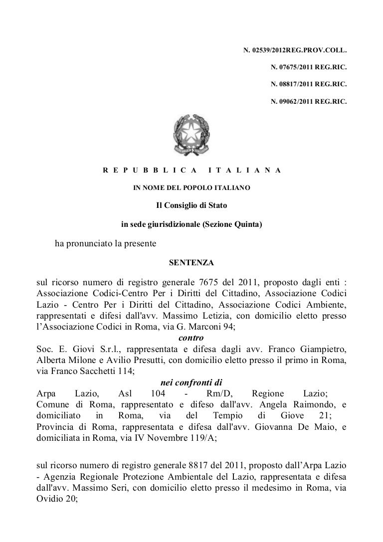 Ricorso al Consiglio di Stato promosso da Codici Ricorso al Consiglio di Stato promosso da Codici