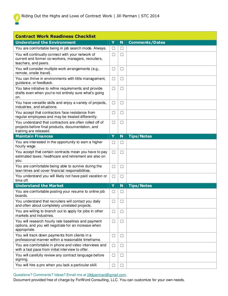 work readiness checklist