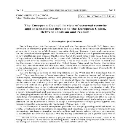 The European Council in view of external security and international threats t...