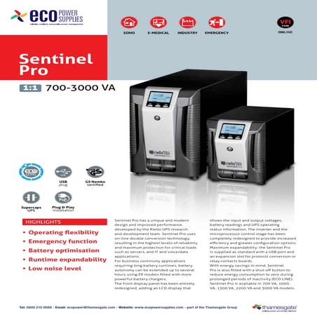 Ecopowersupplies: Riello sentinel-pro-ups-datasheet