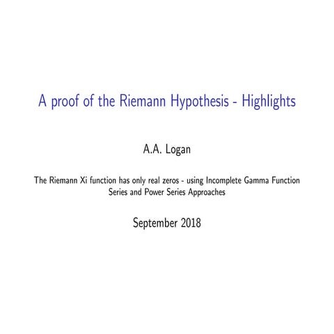 Riemann Hypothesis Proof Highlights Presentation Pdf