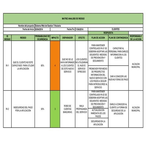 Plantilla gestion de riesgo | PDF