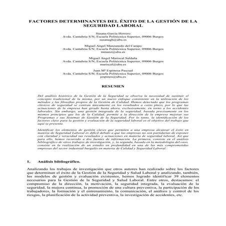 Factores Determinantes del Éxito de la Gestión de la Seguridad Laboral