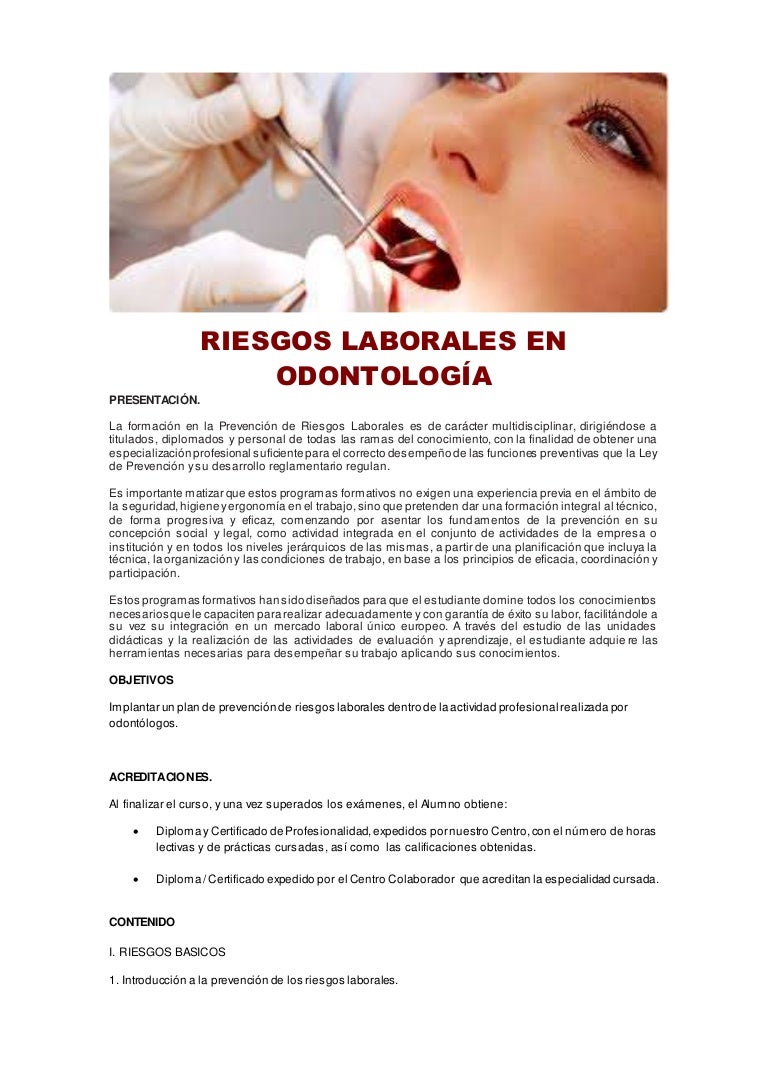 Riesgos laborales en odontología Riesgos laborales en odontología