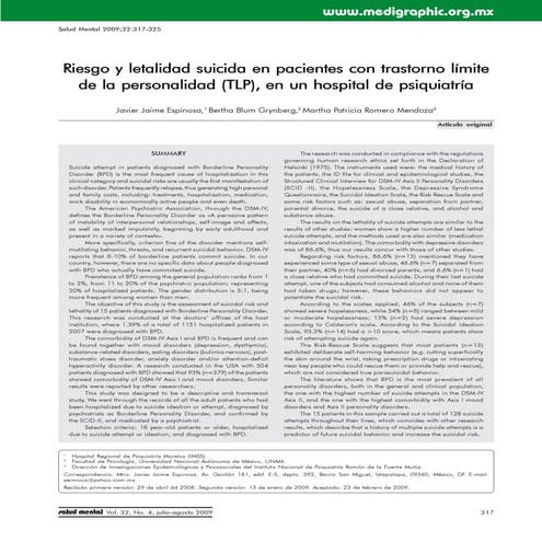 Riesgo y letalidad suicida en pacientes con trastorno limite
