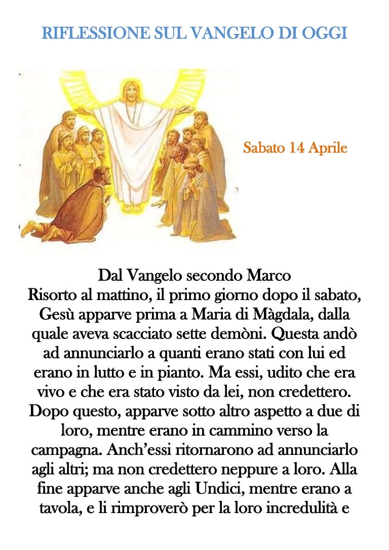 Riflessione sul vangelo di oggi