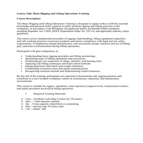 Comprehensive Basic Rigging and Lifting Operations Training for ...
