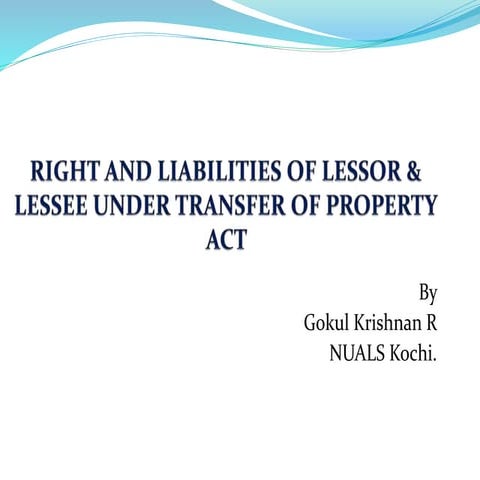 Right and liabilities of lessor & lessee under Transfer of Property Act 