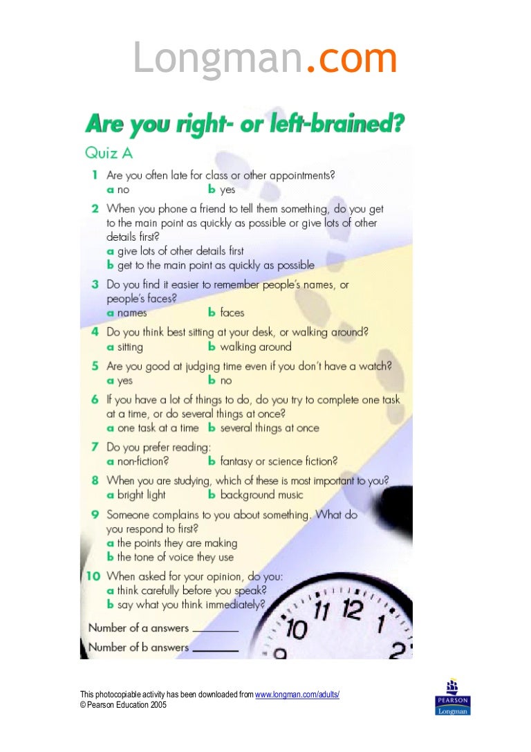 Right left brain quiz