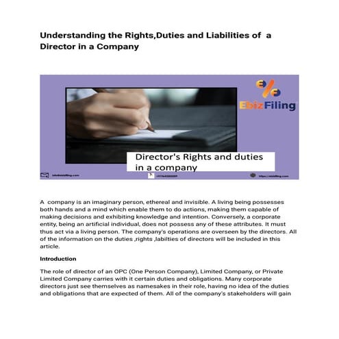 Rights, duties and liability of Director