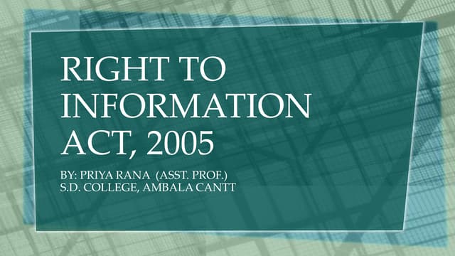 Right To Information Act 2005 Right To Information Act 2005