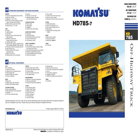 HD785 - Rigid Dump Truck