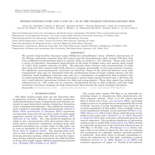 Ringed structure and_a_gap_at_1_au_in_the_nearest_protoplanetary_disk