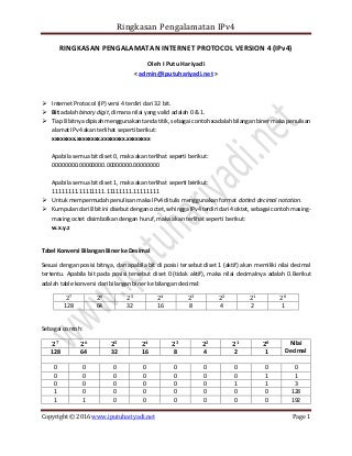 Ringkasan Pengalamatan Internet Protocol (IP) Versi 4