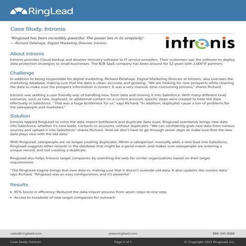 How Intronis Reduced the Data Import Process With RingLead 