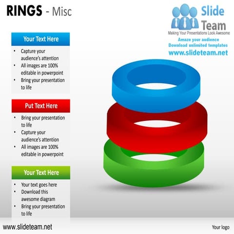 Rings one on top of another blue red green  misc powerpoint presentation temp...