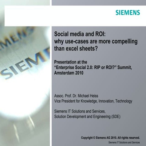 Social Media and ROI: Why use-cases are more compelling than Excel sheets; RI...