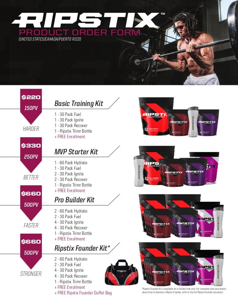 Ripstix Product Order Form & Enrollment Application
