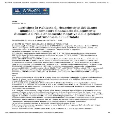 Risarcimento del danno per inadempimento informativo del pf