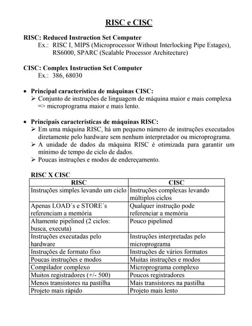 Risc e cisc resumo