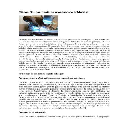Riscos ocupacionais no processo de soldagem   solda eletrica