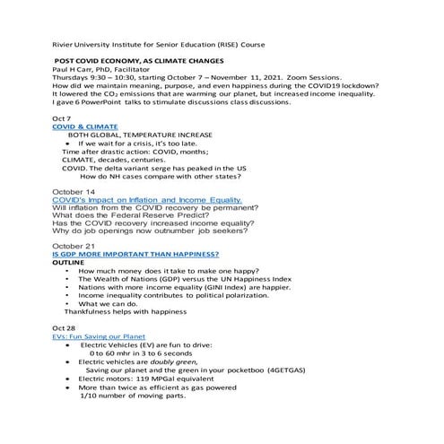  POST COVID ECONOMY, AS CLIMATE CHANGES