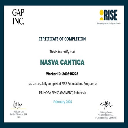 Certificate of Completion for RISE Foundations Program at PT. HOGA ...