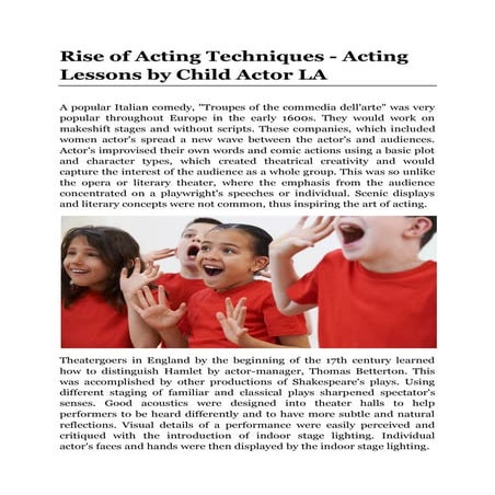 Rise of Acting Techniques - Acting Lessons by Child Actor LA