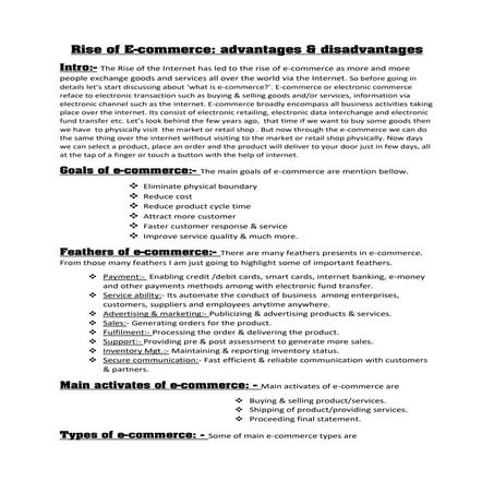 Rise of e commerce advantage disvantage